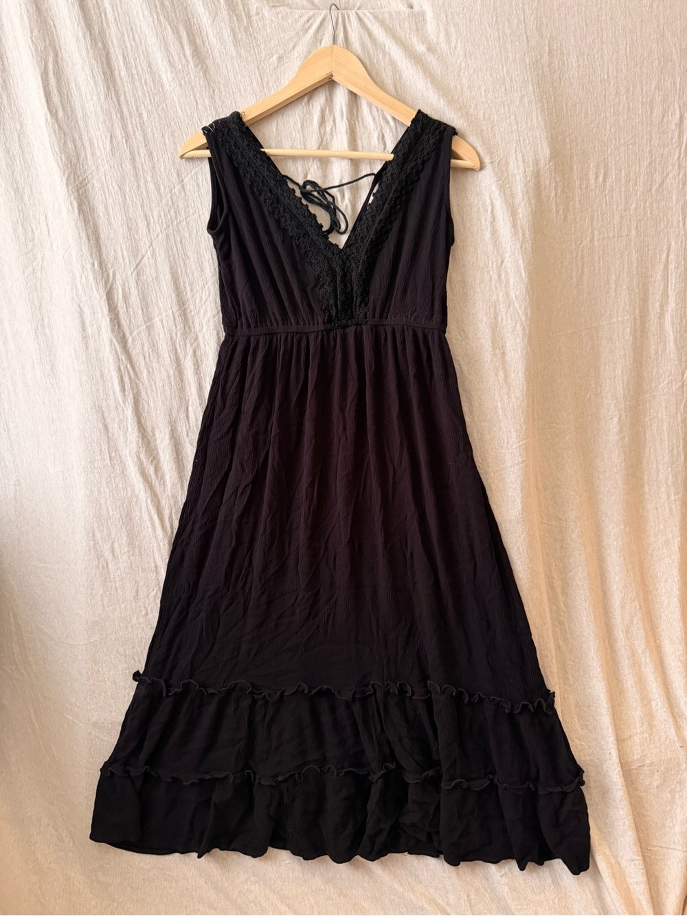 Justify Black V-Neck Lace Trim Maxi Dress